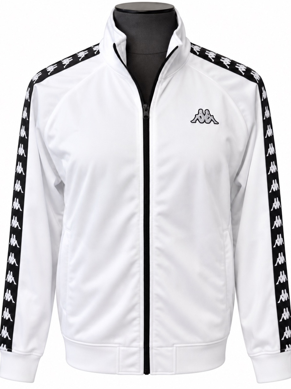 Kappa White Track Jacket with Black Logo Tape